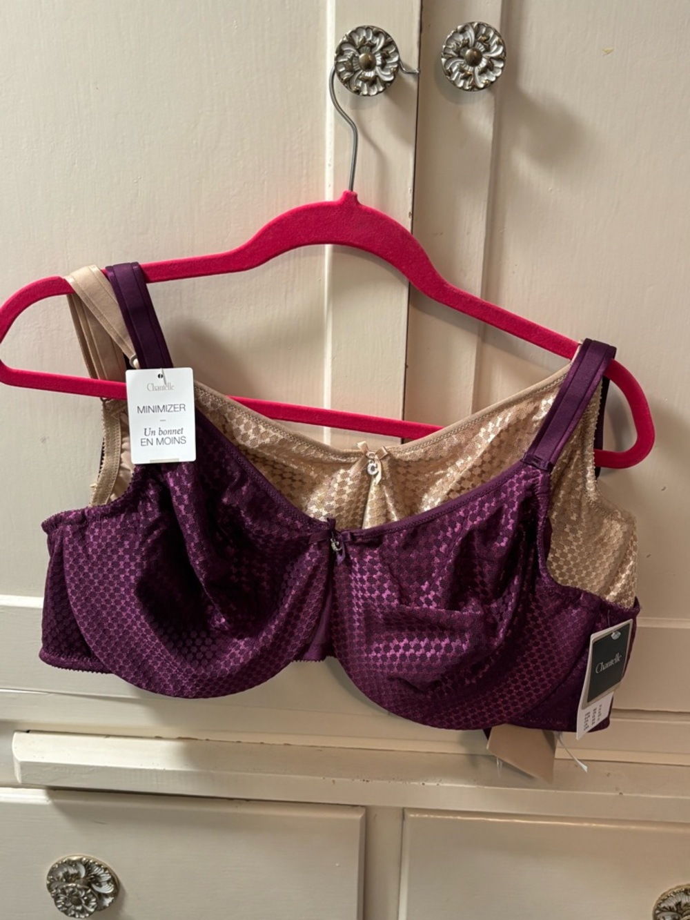 Chantelle Two-Tone Minimizer Bra in Plum and Beige